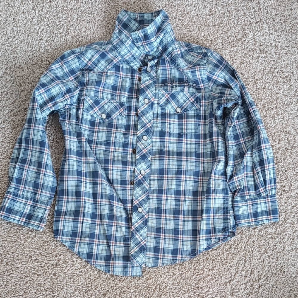 H&M Kids Blue and White Plaid Button Down Shirt